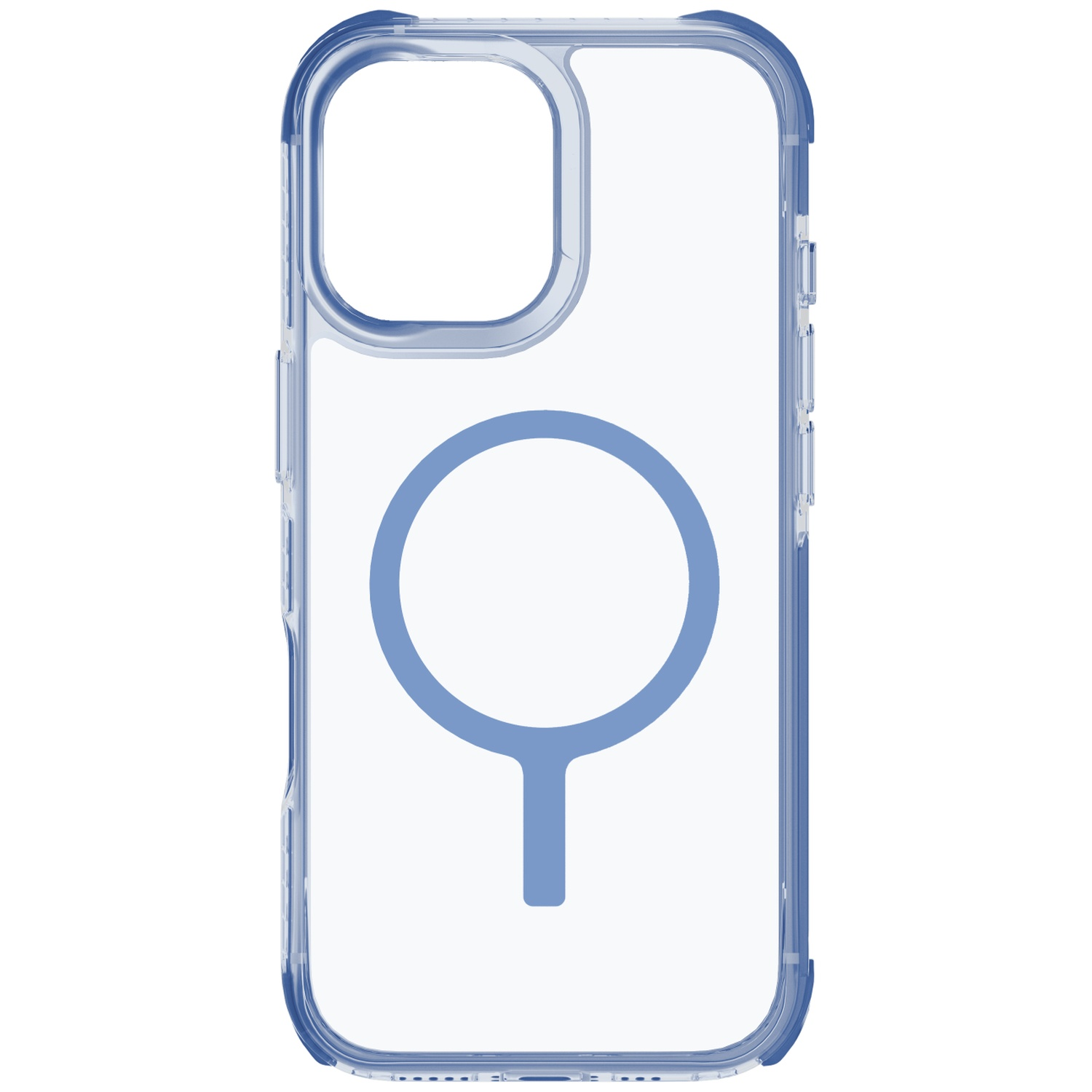 Clear phone case with blue circle and stem design.