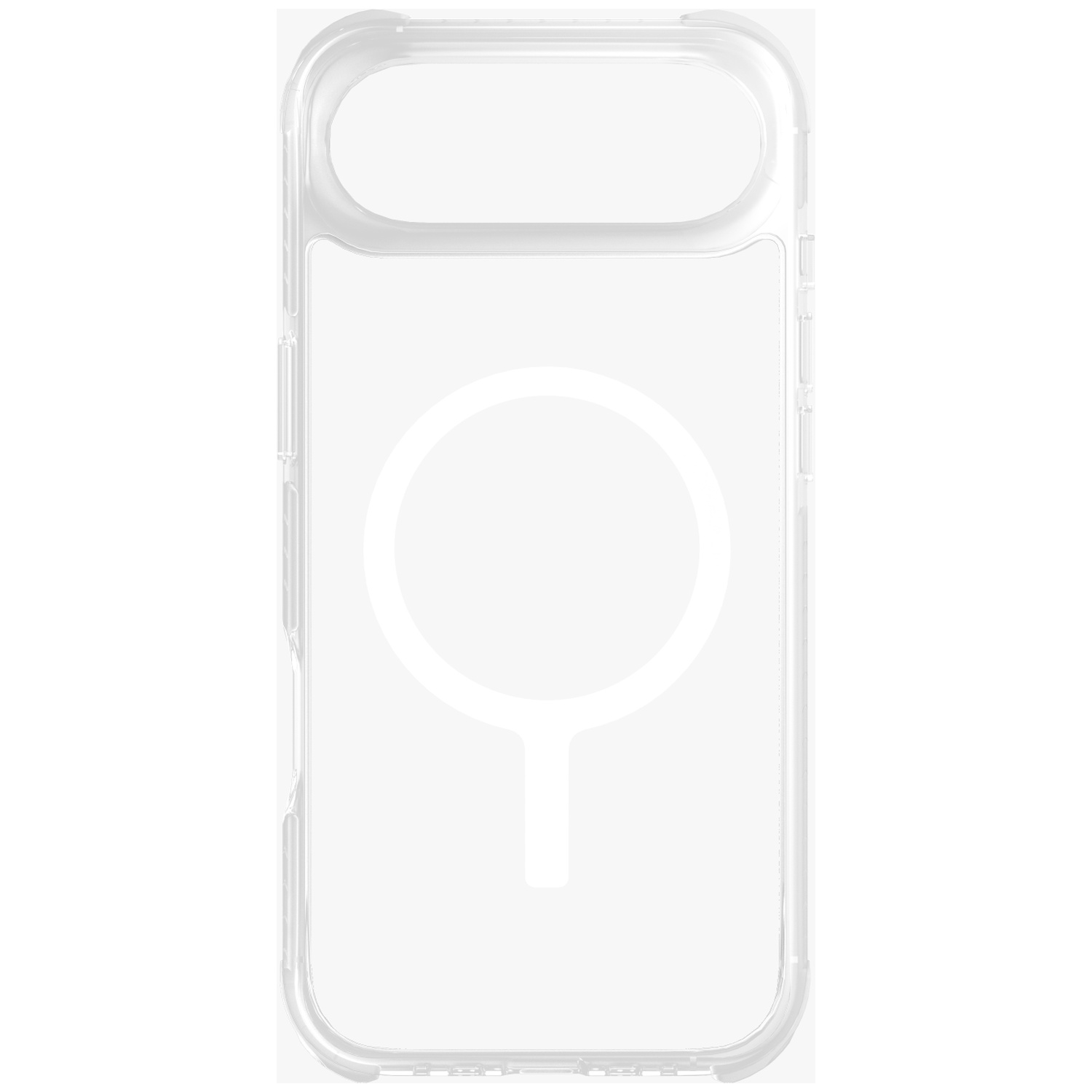 Clear phone case with MagSafe circle.