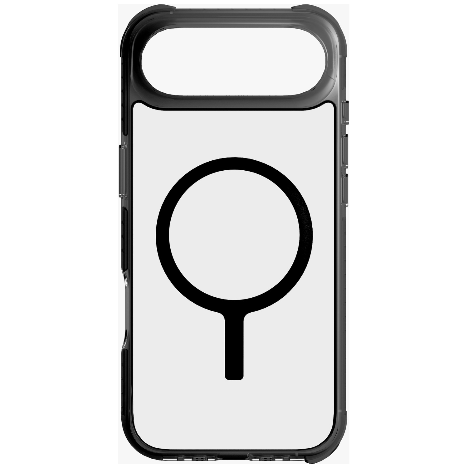 Black phone case with circular pattern on white background.