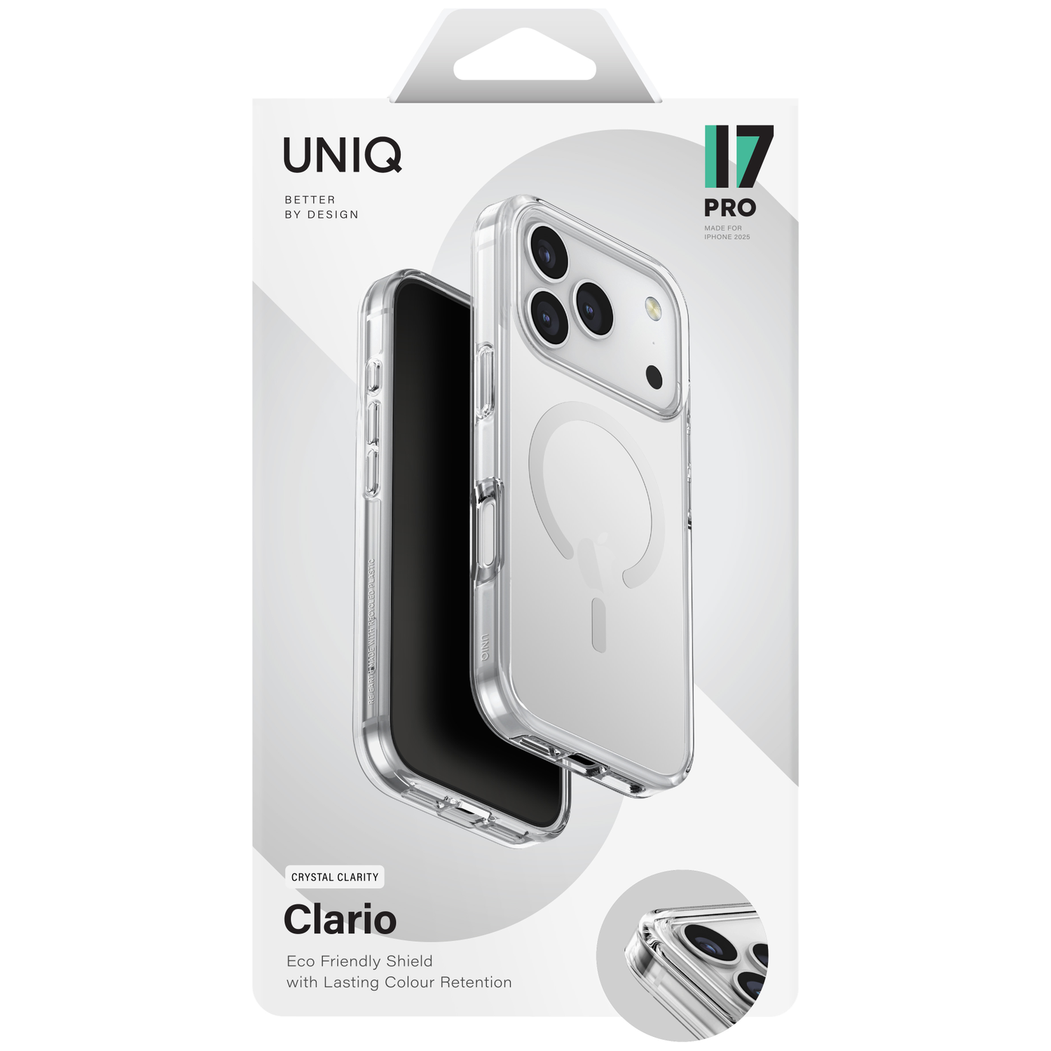 Clear phone case for iPhone 17 Pro, showing its design and features.