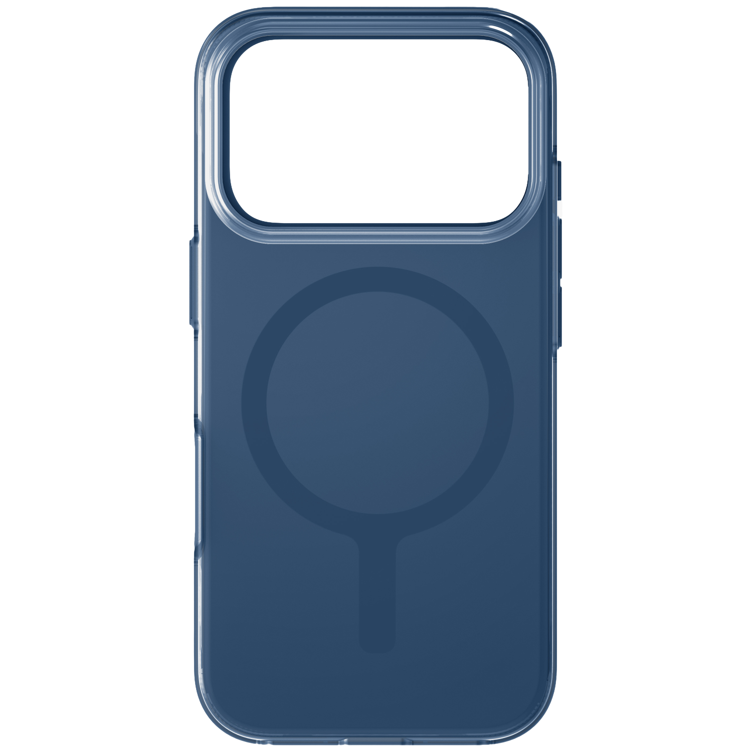 Blue phone case with circular pattern and white edges.