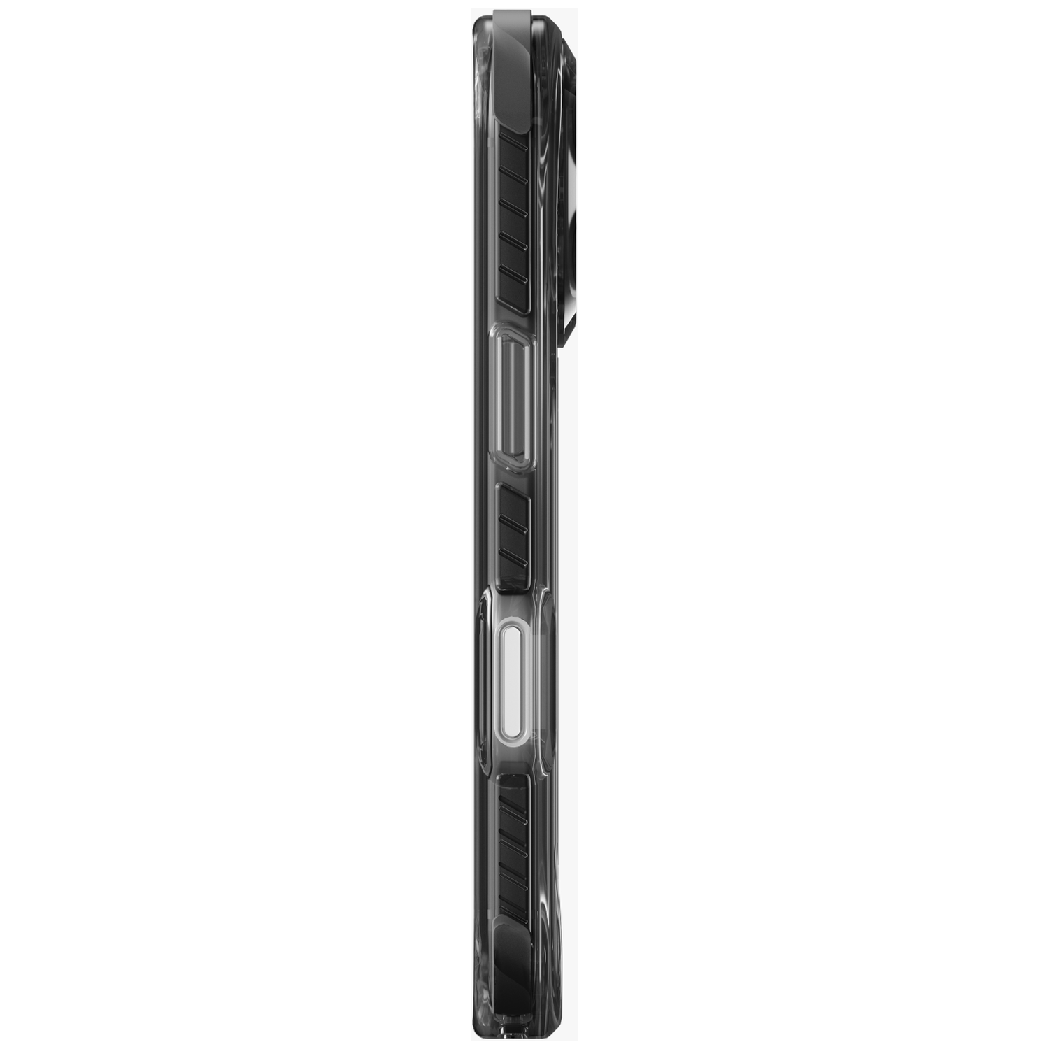Black phone case shown from the side, with buttons on the edge.