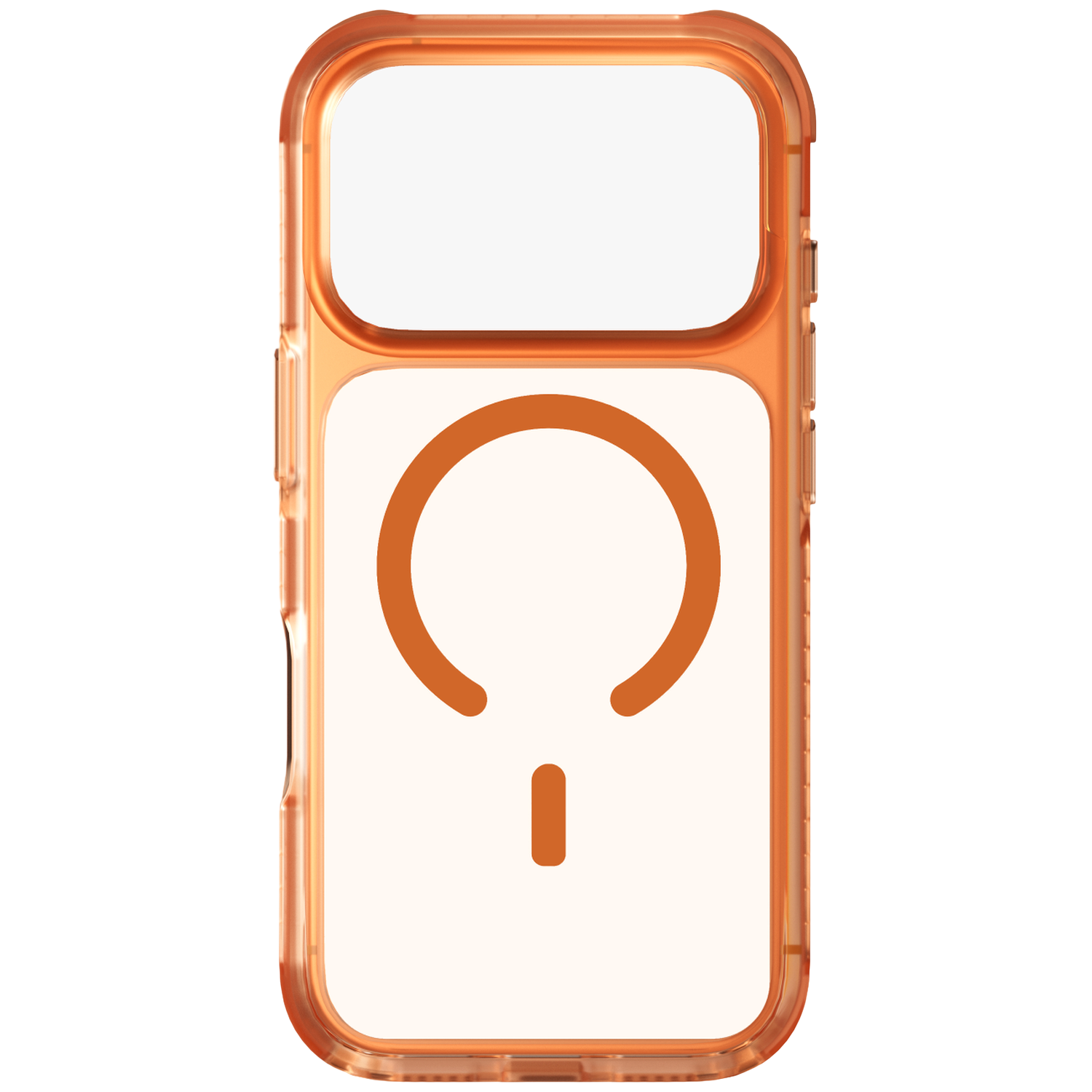 Transparent orange case with MagSafe circle and line.