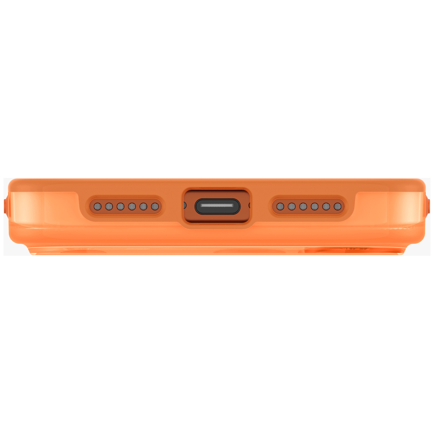Orange case with charging port and speaker openings.