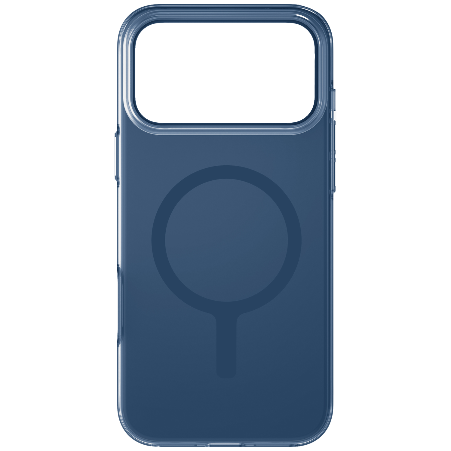 A dark blue phone case with a circular pattern on the back.