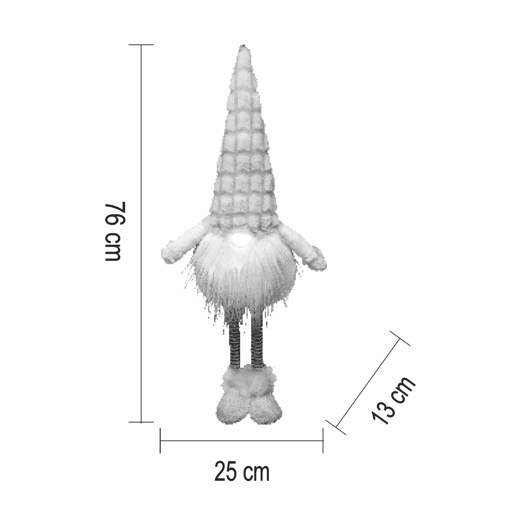 Egy szürke törpe hosszú szakállal és kockás sapkával, 76 cm magas.