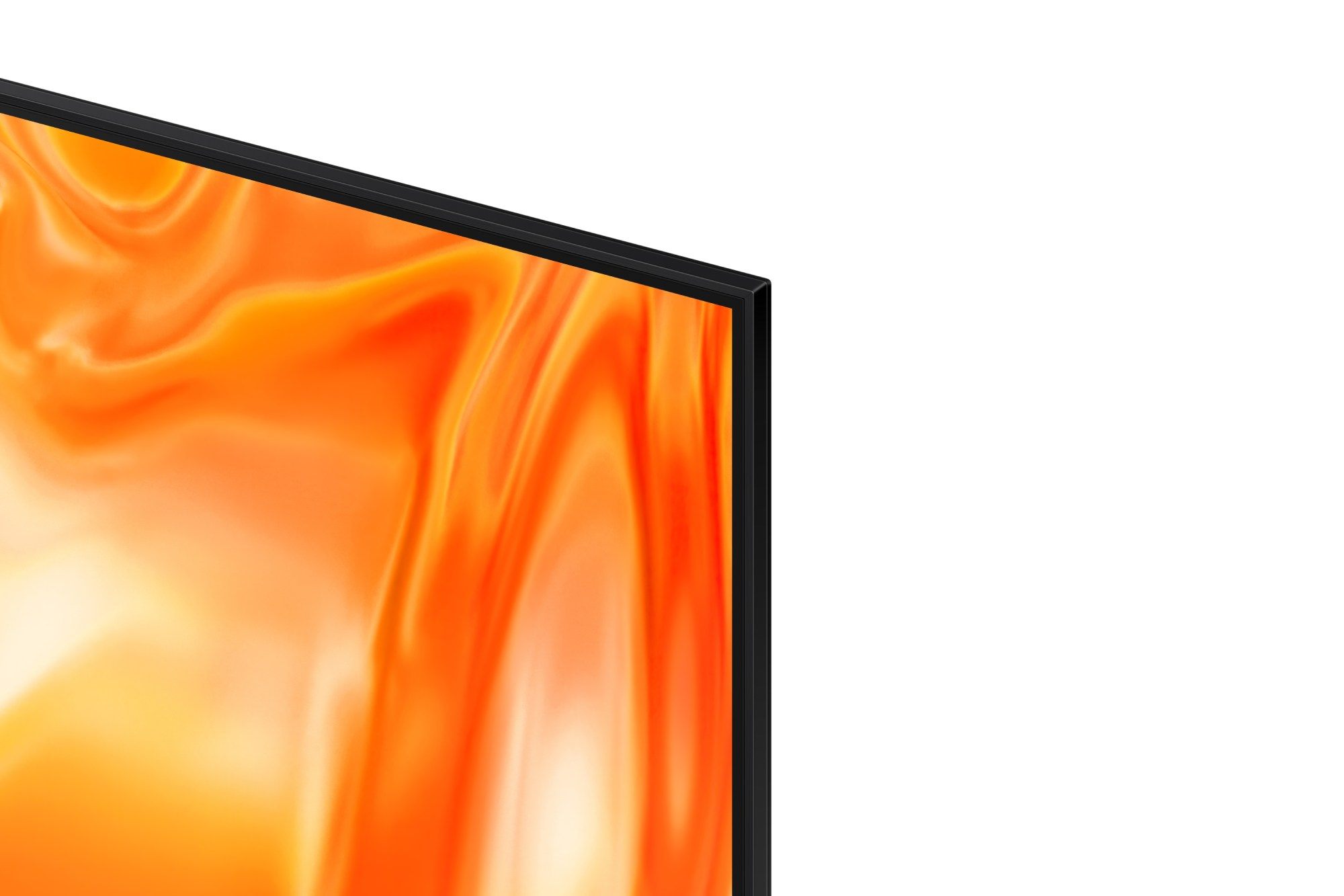 Parte de una pantalla de TV con un patrón arremolinado naranja y blanco.