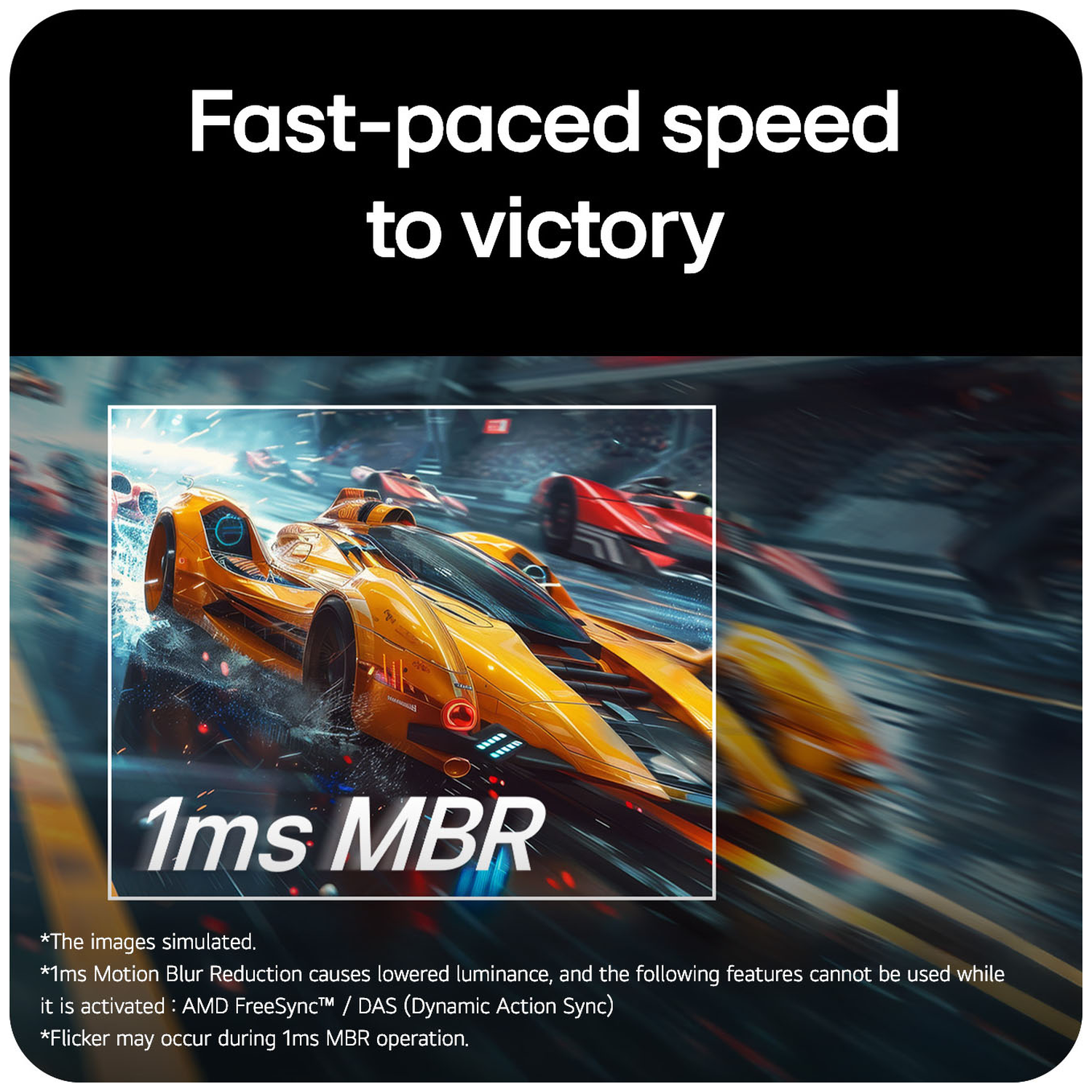 Een gele raceauto racet op een baan. 1ms MBR.