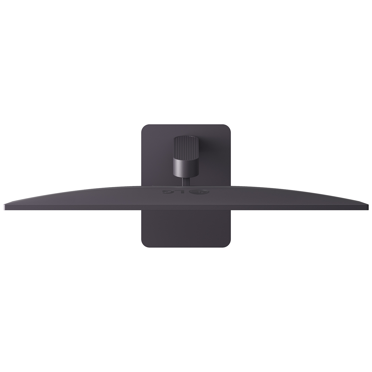 Bovenaanzicht van een donkere monitor met LG-logo en slanke standaard.