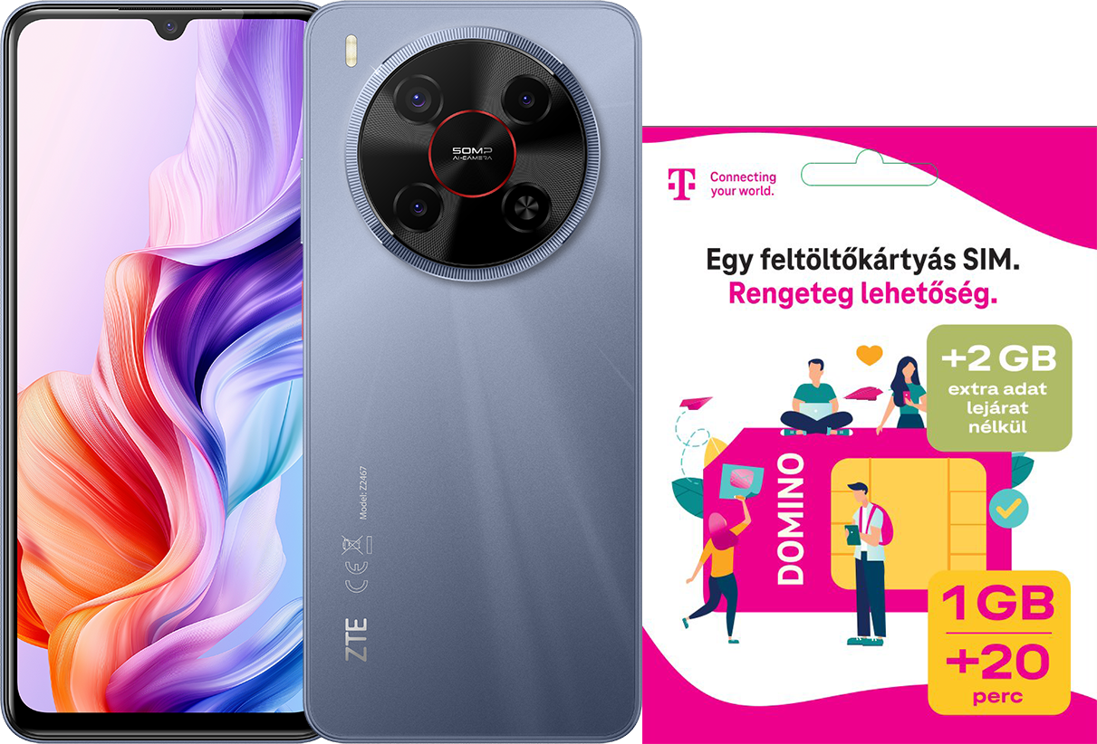 ZTE Blade V70 Max 4/128 GB DualSIM Sötétszürke Kártyafüggetlen Okostelefon + Telekom Domino SIM
