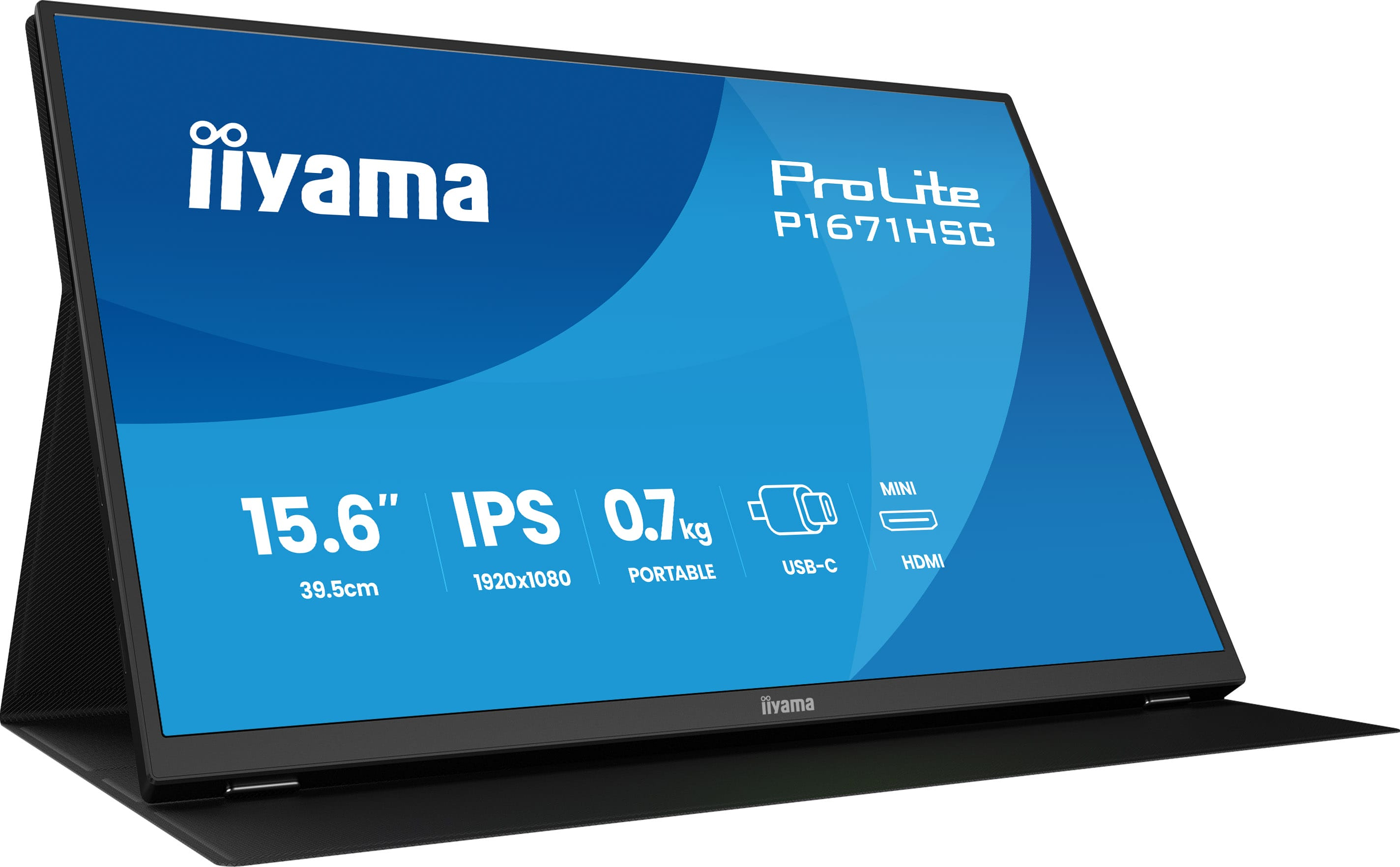Przenośny monitor iiyama ProLite z danymi technicznymi: 15,6 cala, IPS i USB-C.