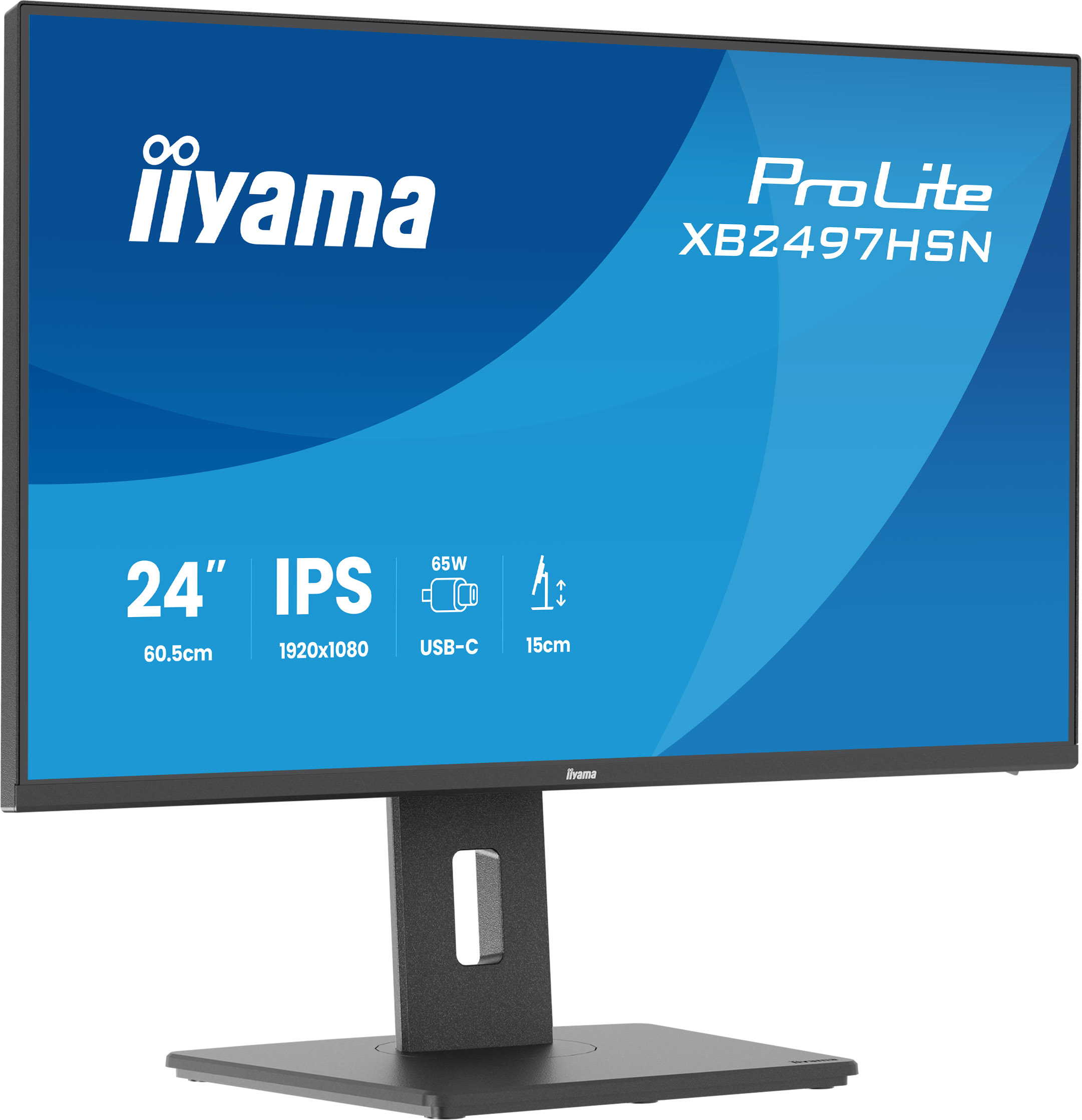 Monitor Iiyama ProLite XB2497HSN 24 cali z niebieskim ekranem, panelem IPS i portem USB-C.