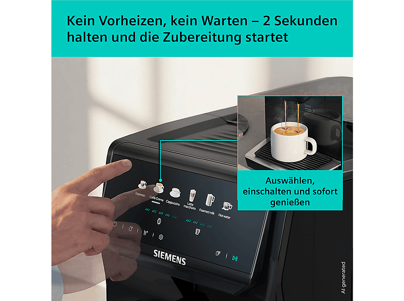 Siemens TP551E09 Kaffeevollautomat (Schwarz, Keramikmahlwerk, 15 bar, Milchschlauch) — Foto 2 von 5