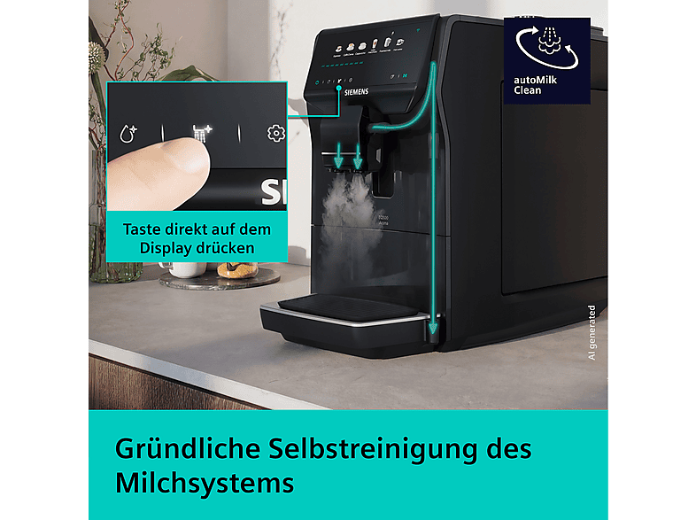 Siemens TP551E09 Kaffeevollautomat (Schwarz, Keramikmahlwerk, 15 bar, Milchschlauch) — Foto 4 von 5