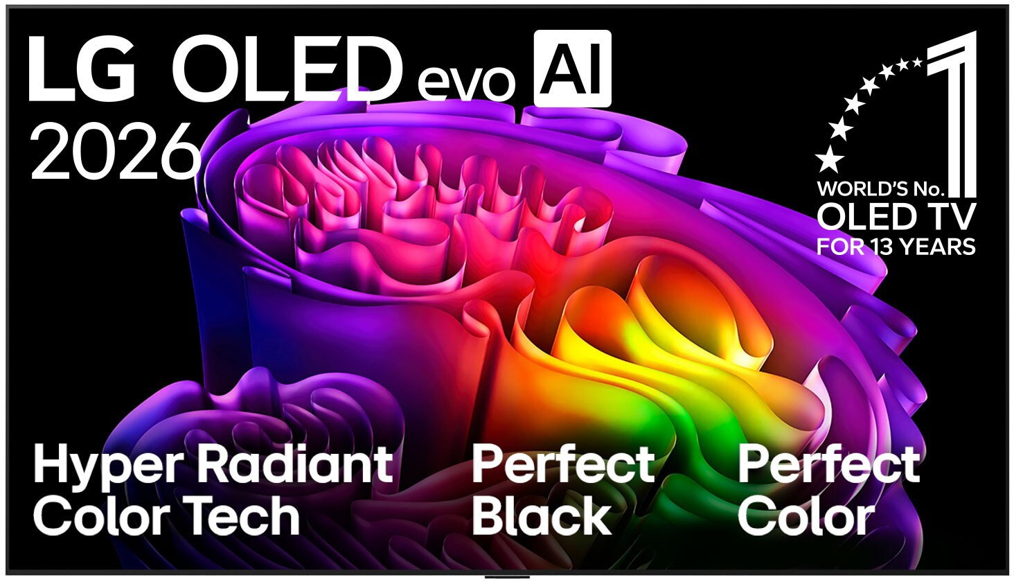 TV LG OLED evo AI 2026 avec couleurs vives, noir parfait et couleur.