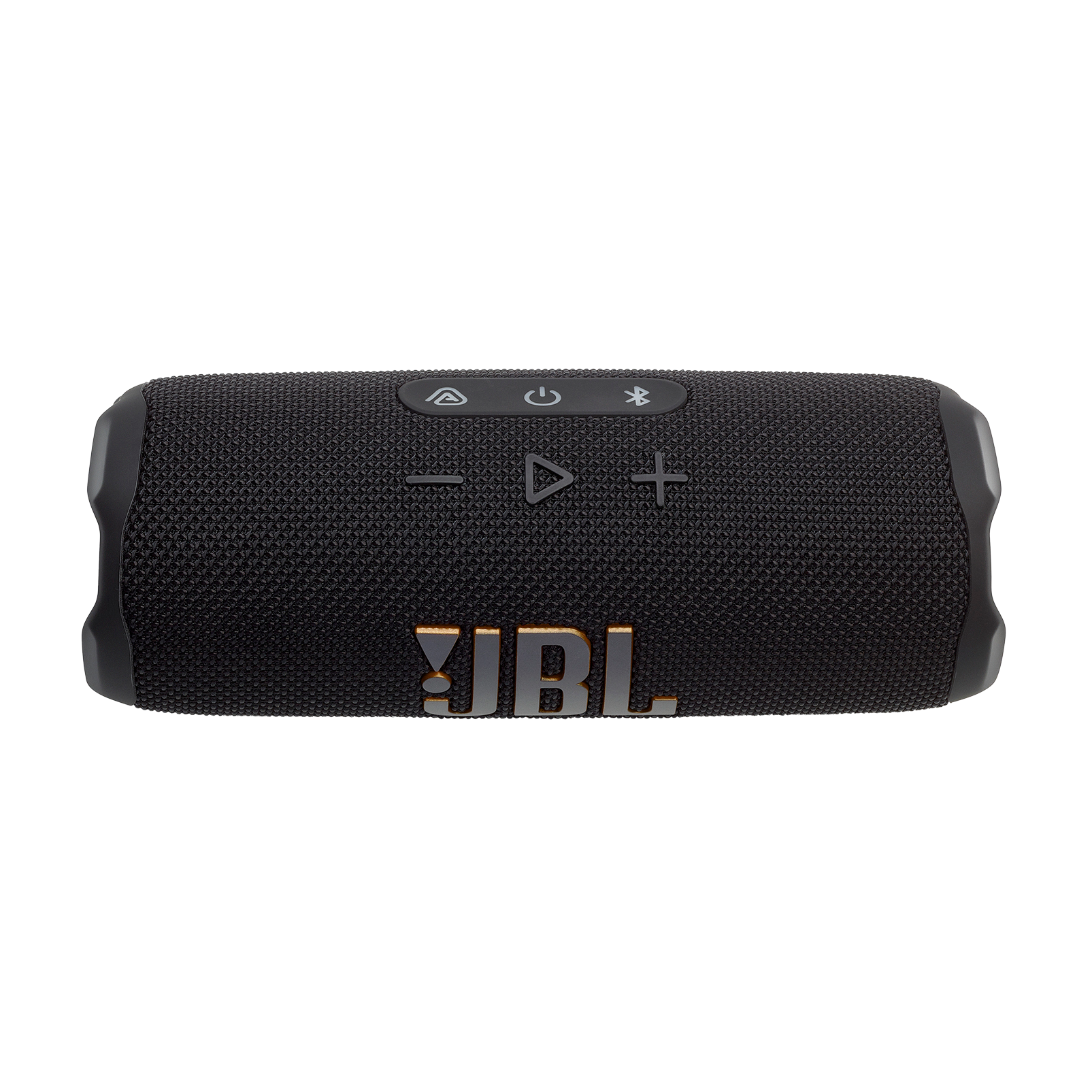 Kontrol düğmeleri ve logosu olan siyah JBL Bluetooth hoparlör.