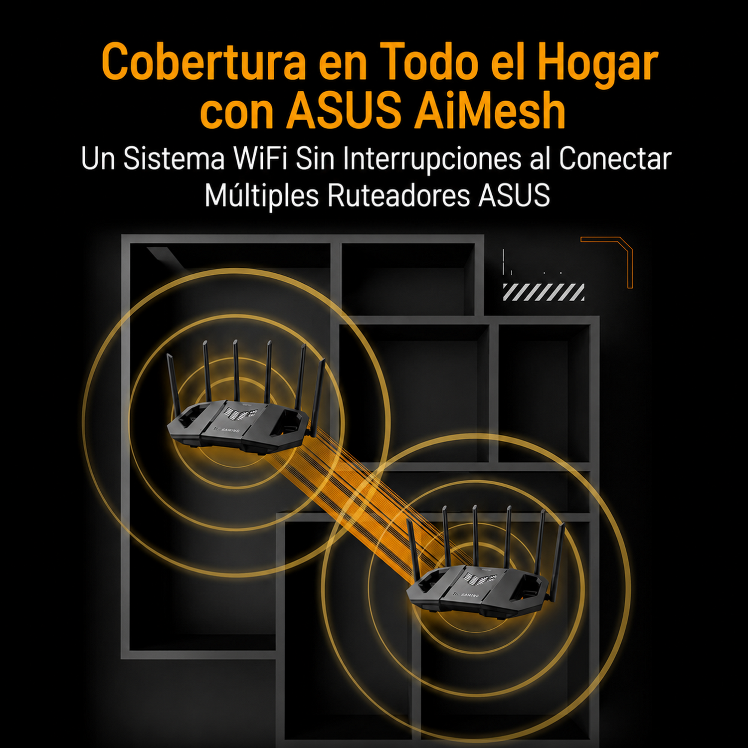 Dos routers ASUS con antenas en una estantería emitiendo señal WiFi.