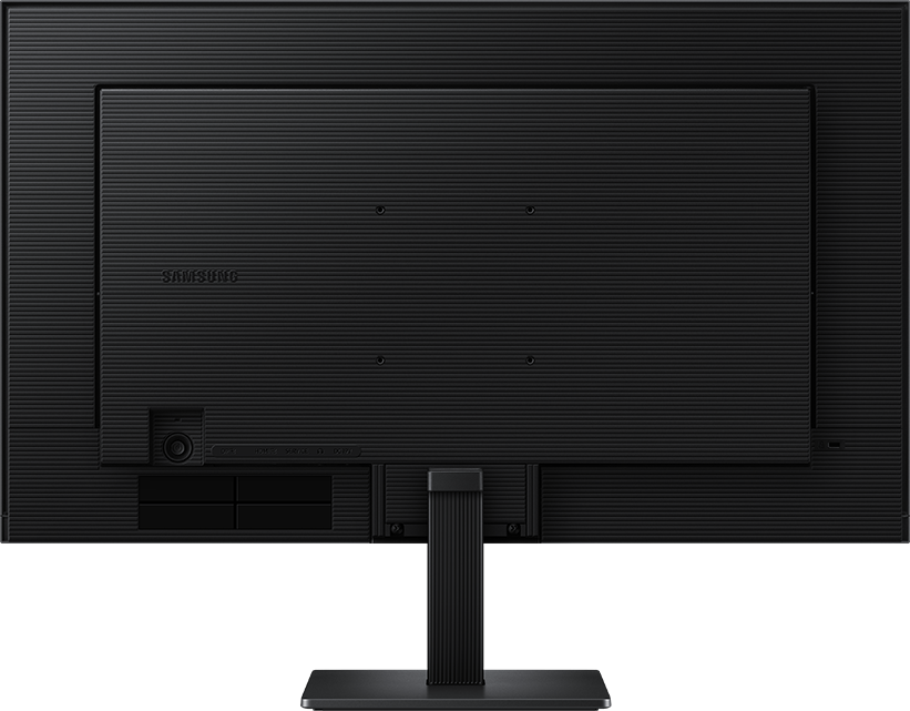 Vista posteriore di un monitor Samsung nero con porte e supporto.