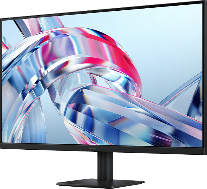 Un monitor moderno con uno sfondo astratto e colorato.