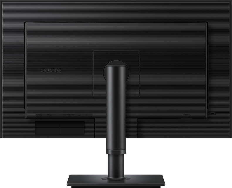 Vista posteriore di un monitor Samsung nero con porte e supporto.