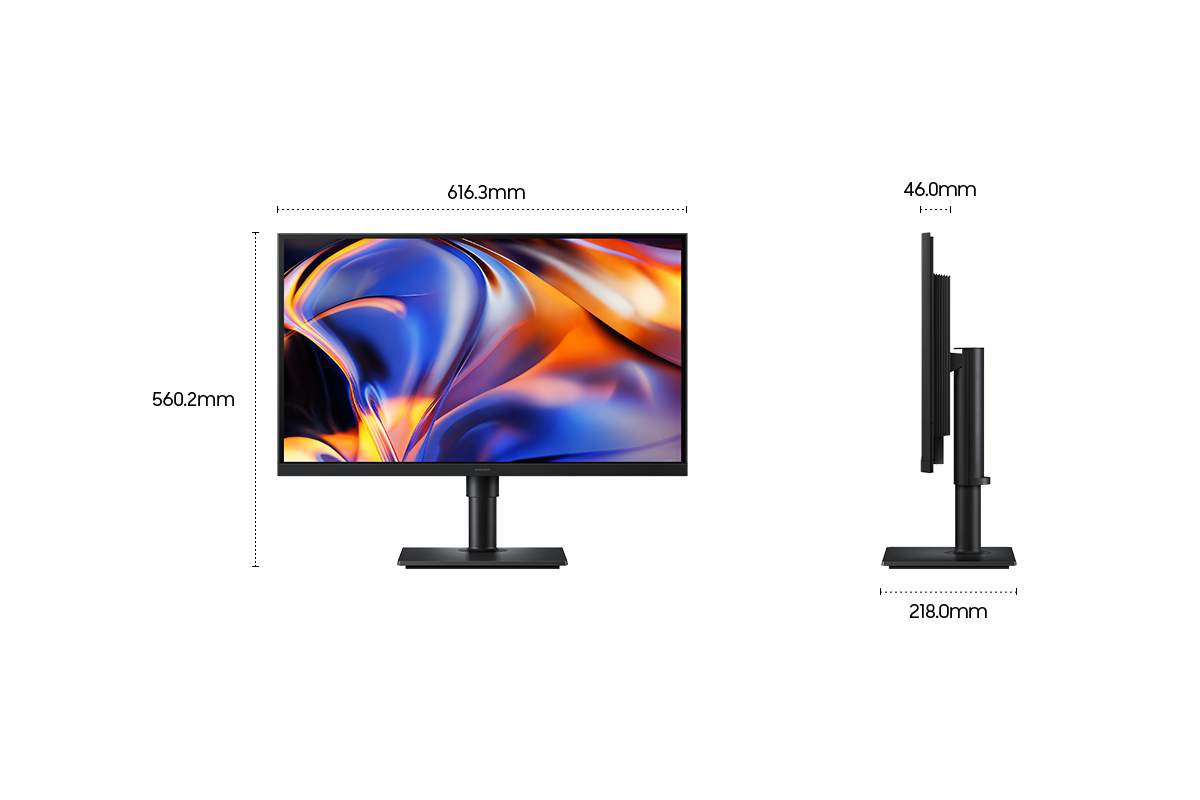 Un monitor moderno che mostra grafiche astratte colorate con dimensioni.