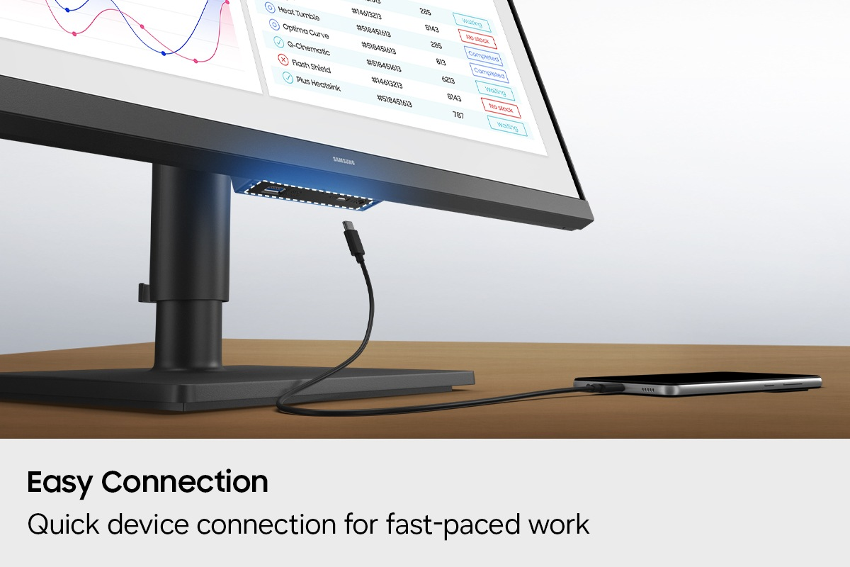 Un monitor collegato a uno smartphone tramite cavo USB-C.