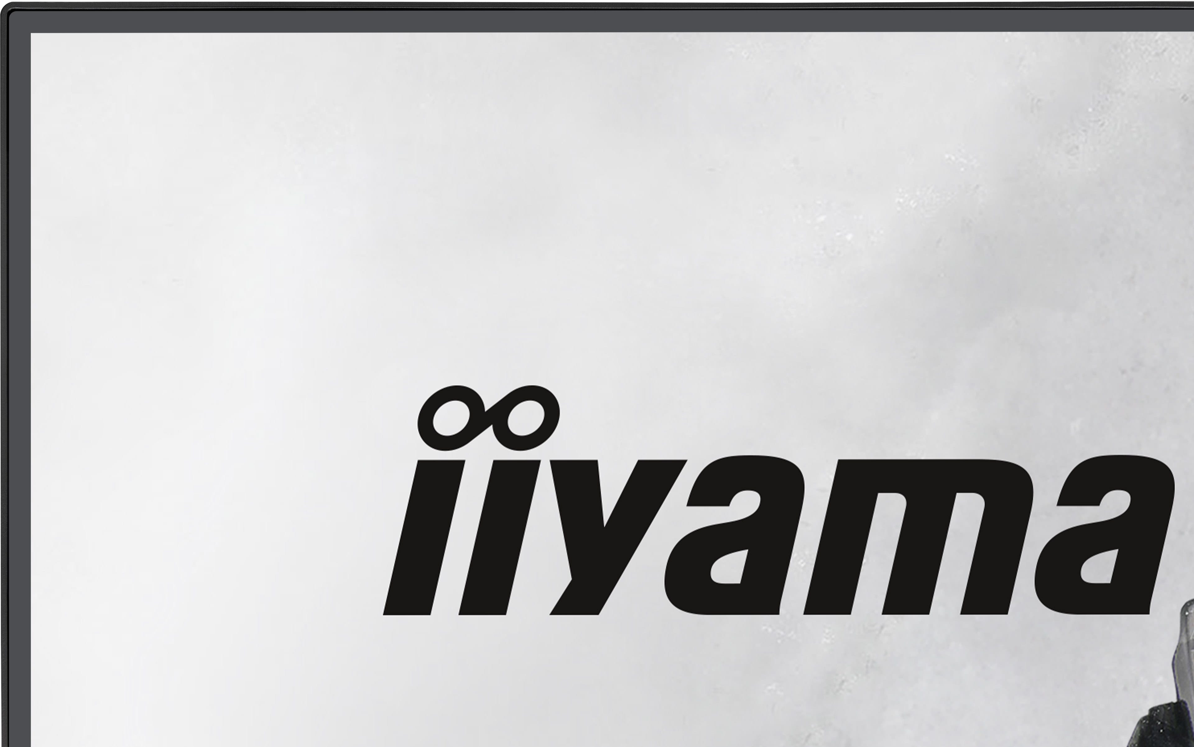 Czarne logo iiyama znajduje się na jasnym, teksturowanym tle.