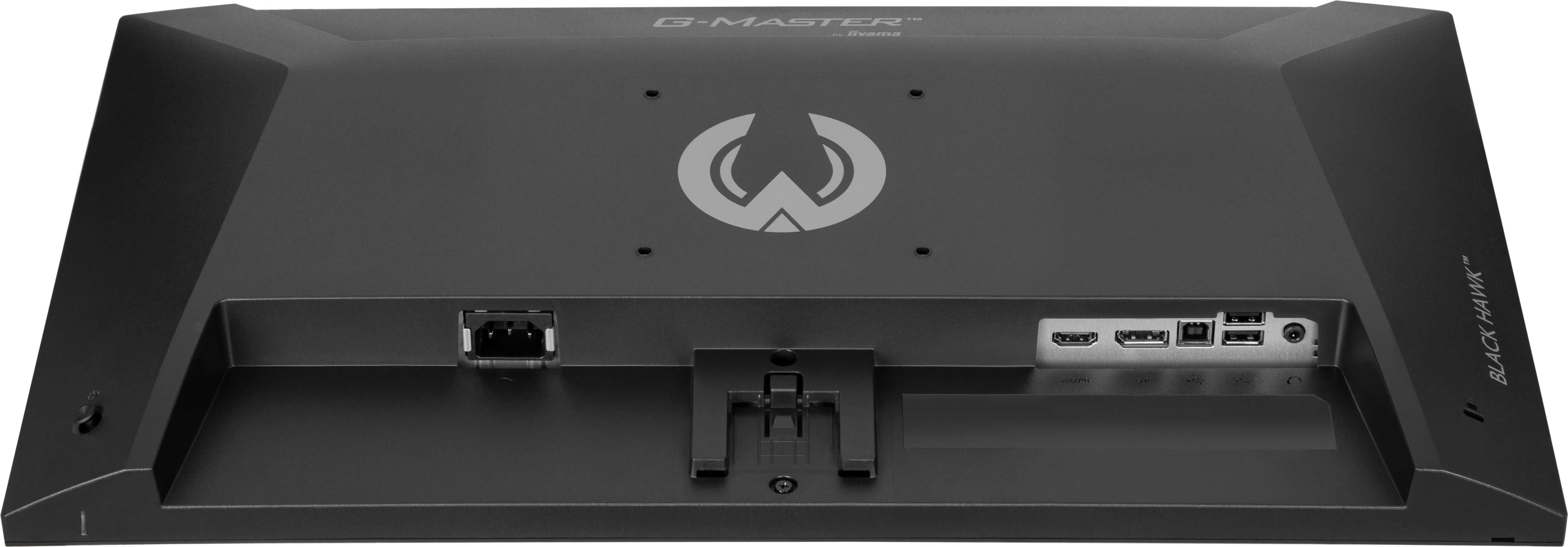 Tylny panel czarnego monitora iiyama G-Master z portami i logo.