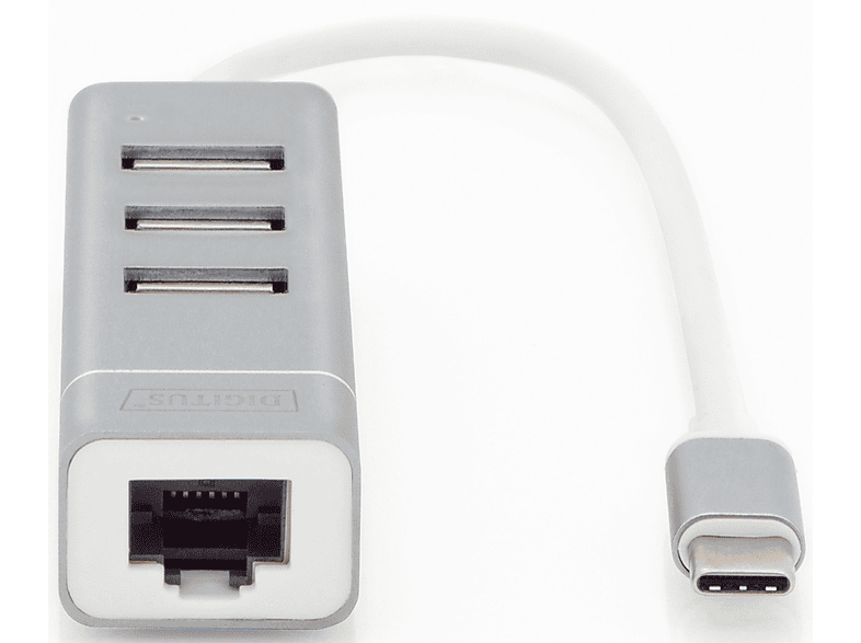 DIGITUS USB Typ-C 3-Port Hub + Fast Ethernet LAN-Adapter, Aluminiumgehäuse, USB 2.0, Silber; USB-Hub — Foto 2 von 2