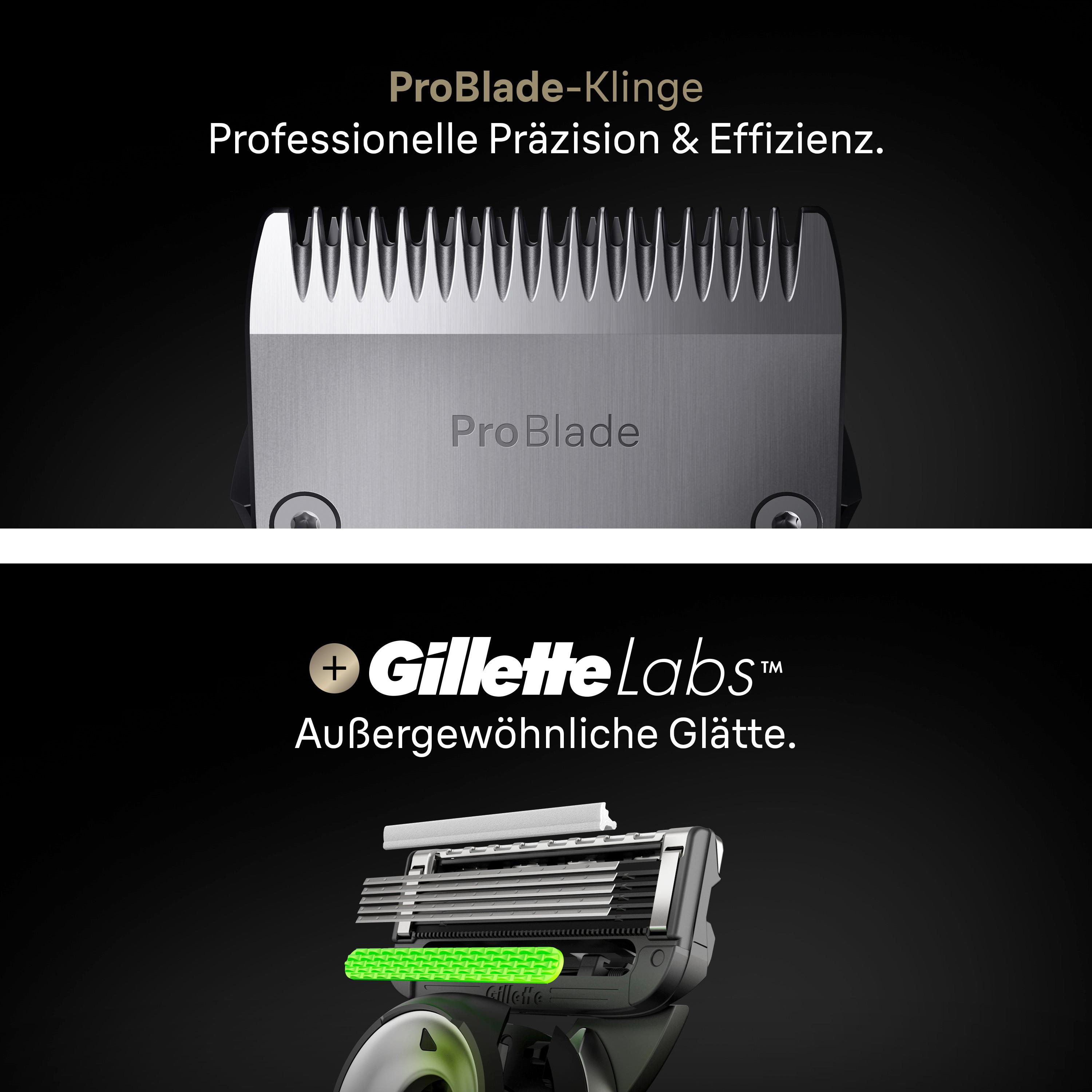 Nahaufnahme einer ProBlade-Klinge und eines Gillette Labs Rasierkopfs.