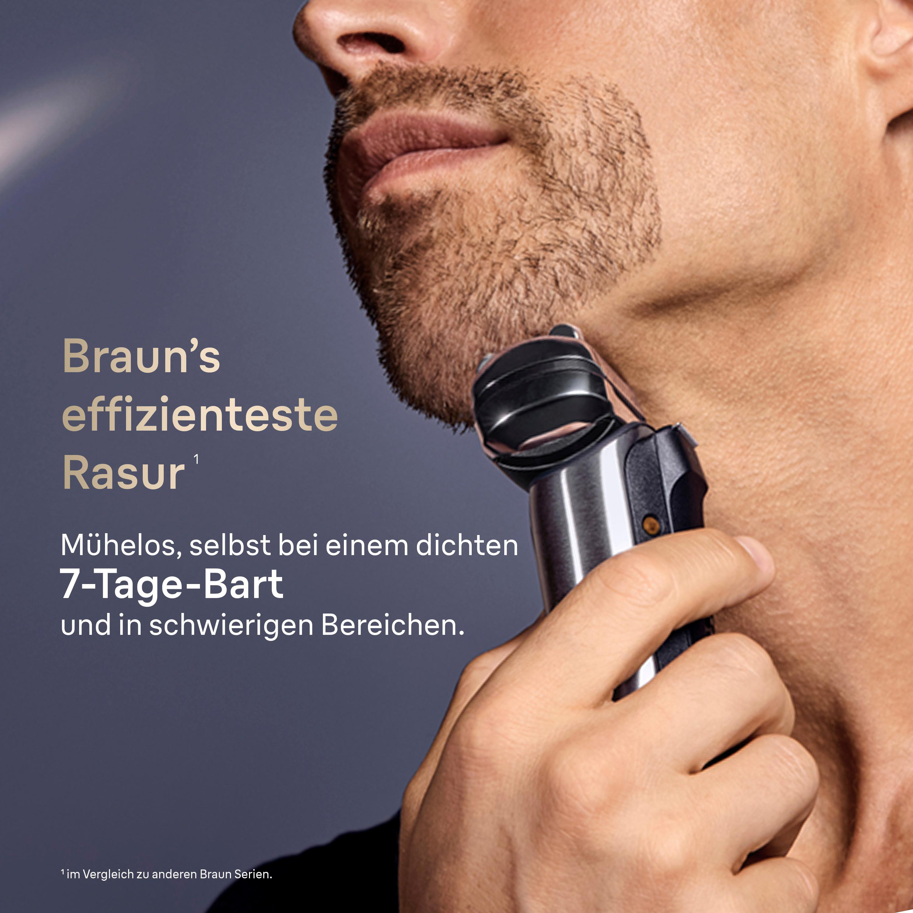 Ein Mann rasiert sich mit einem Braun Rasierer einen 7-Tage-Bart.