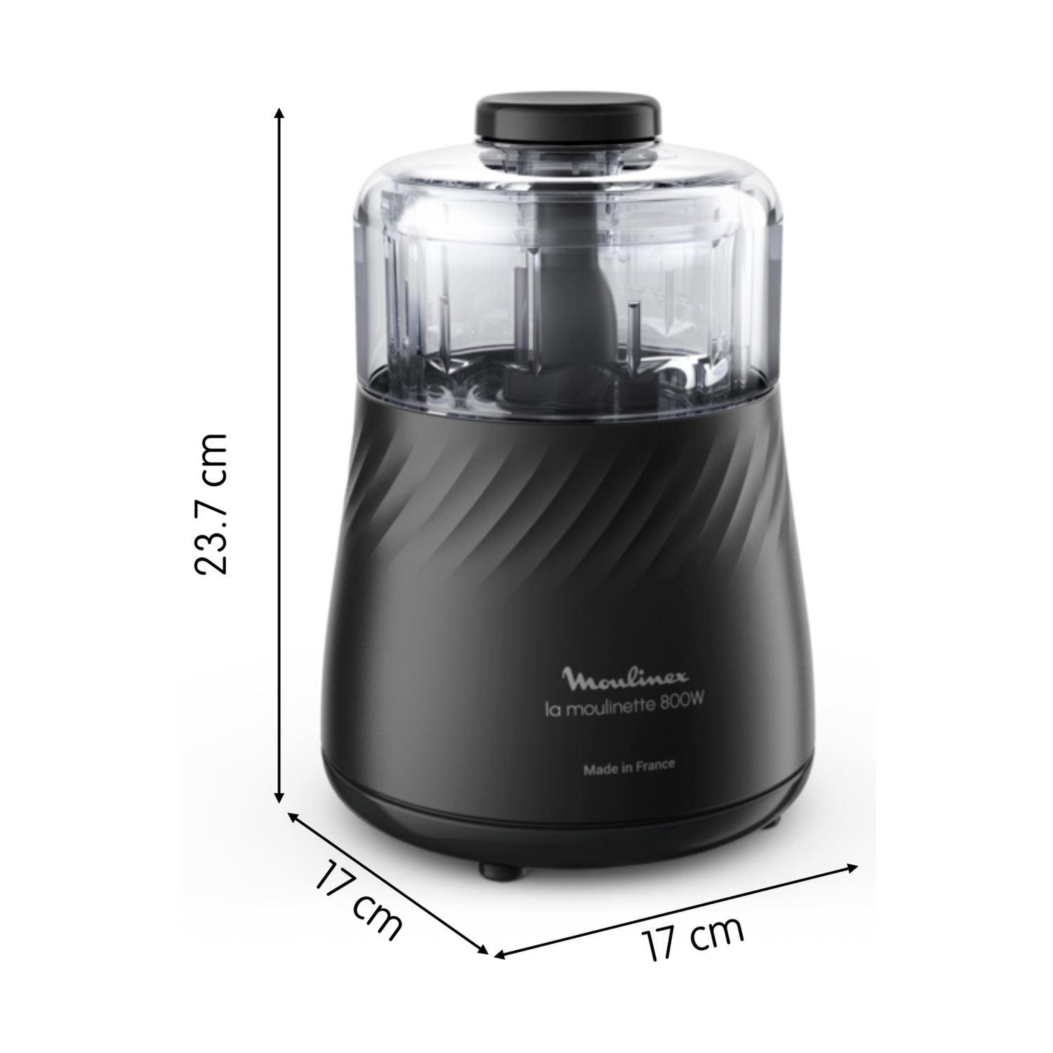 Tritatutto nero Moulin Rouge 800W, H. 23,7 cm, L. 17 cm.