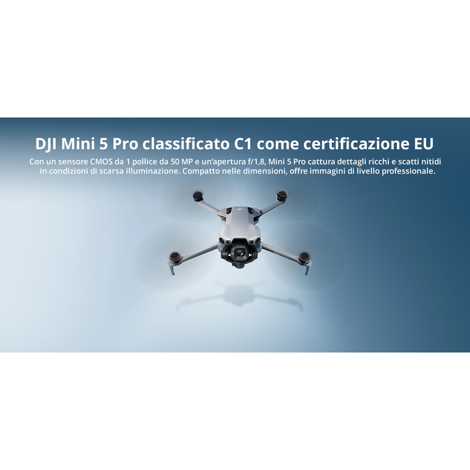 Un drone DJI Mini 5 Pro con certificazione C1 EU e sensore da 50MP.