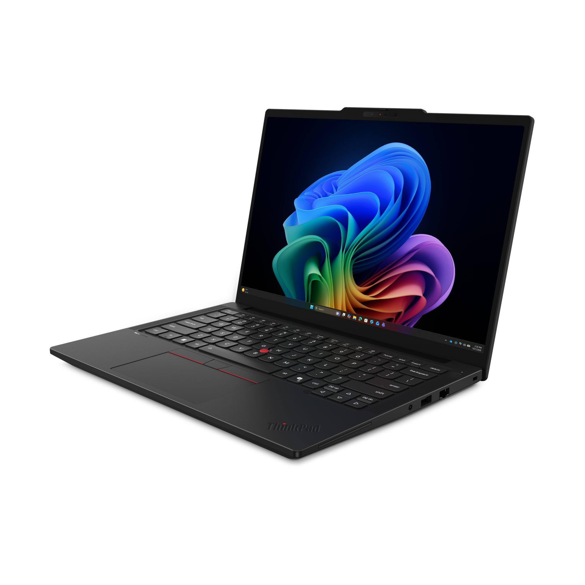 Ein schwarzer Laptop mit einem bunten Hintergrundbild auf dem Bildschirm.