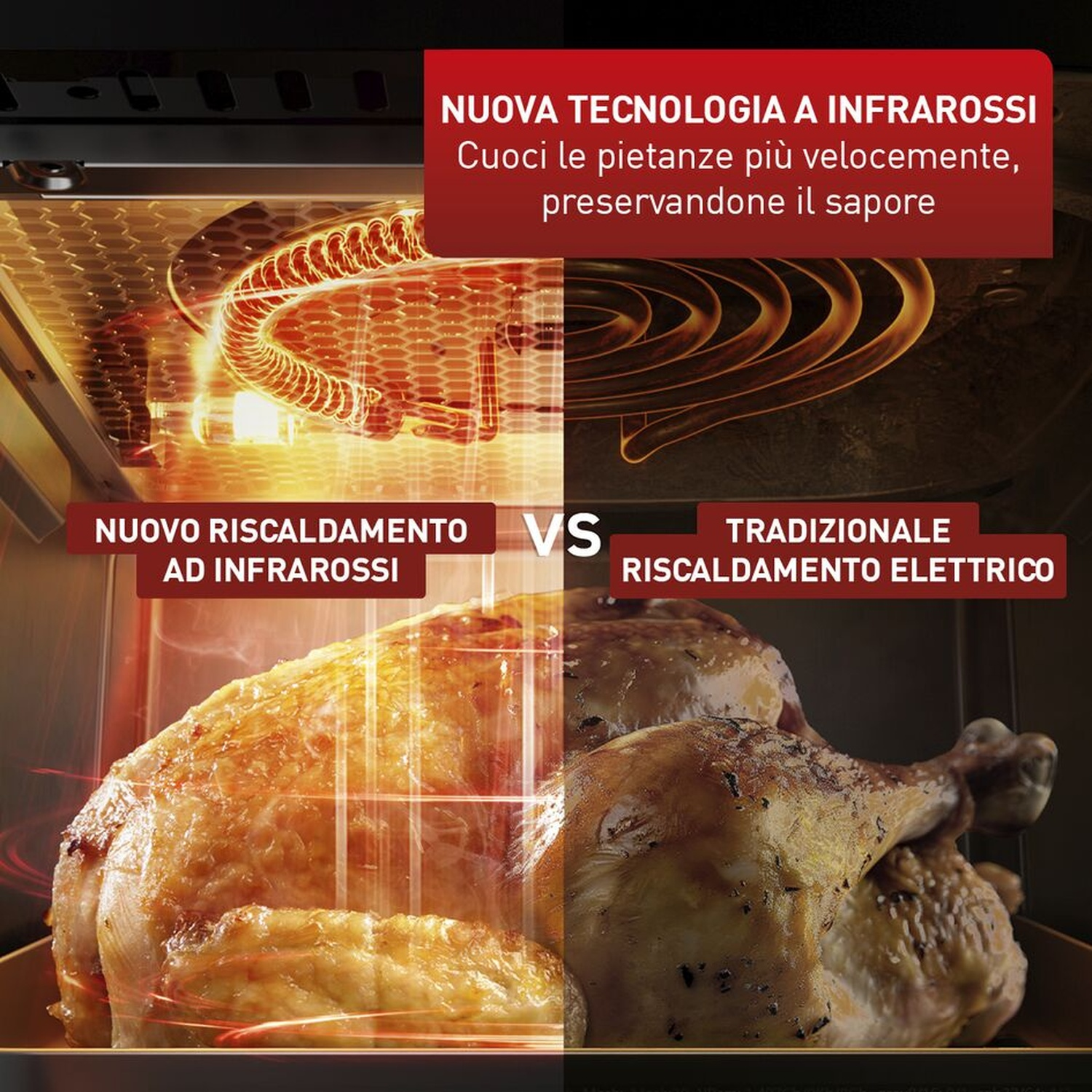 Confronto polli arrostiti: Riscaldamento infrarossi vs. elettrico.