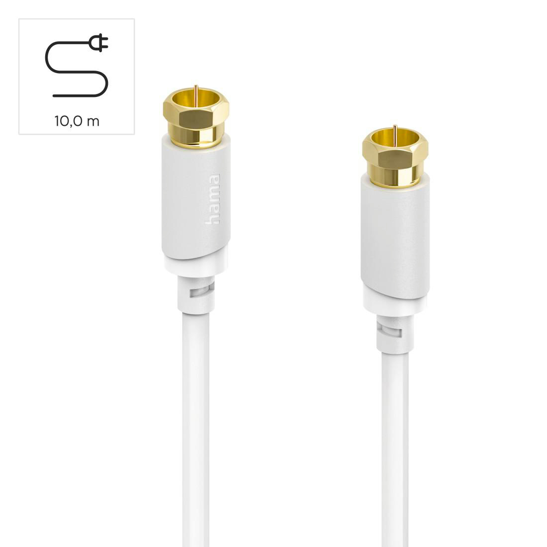 Zwei weiße Koaxialkabel mit goldenen Steckern und dem Hama-Logo.