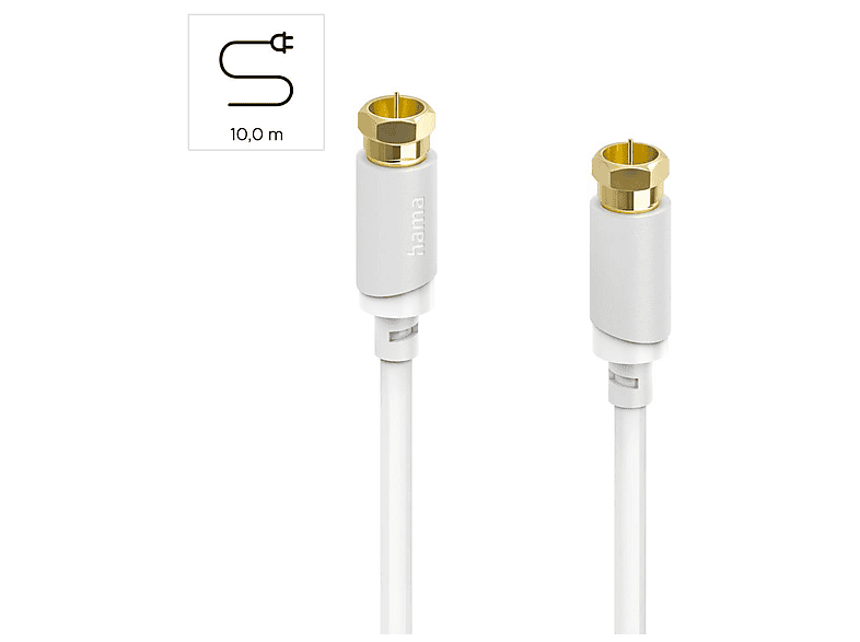 HAMA SAT-Anschlusskabel, F-Stecker - F-Stecker, vergoldet, 10,0 m, 120 dB, Antennen-Kabel