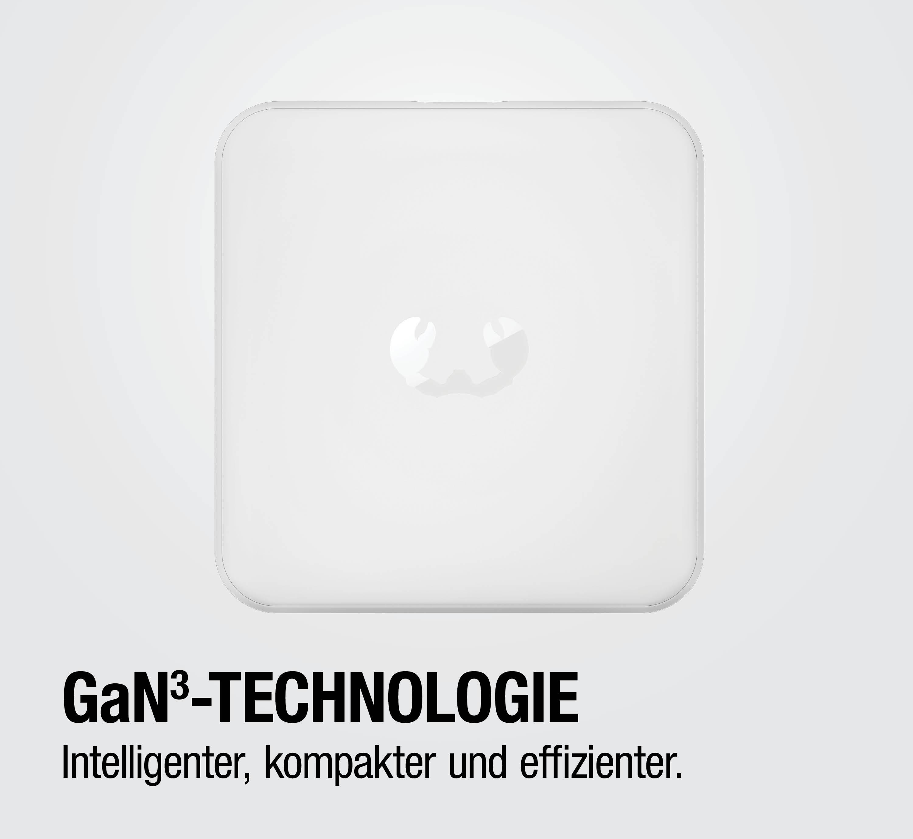 Ein weißes, quadratisches Objekt mit abgerundeten Ecken und einem Logo.