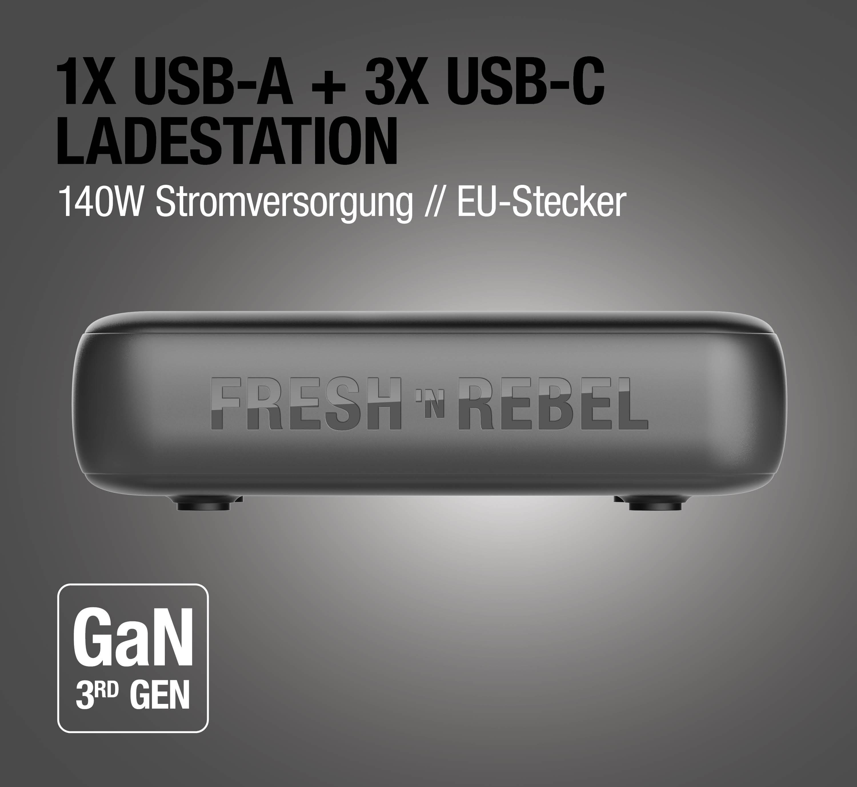 1x USB-A, 3x USB-C Ladestation mit 140W, GaN 3. Gen.
