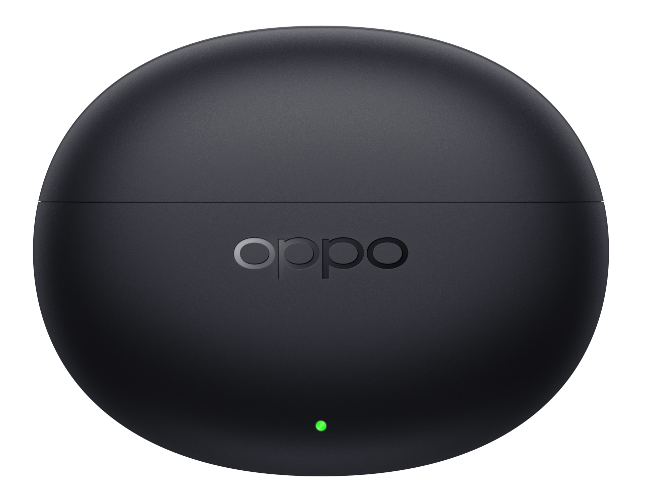 Czarna, okrągła ładowarka z logo "oppo" i zielonym światłem.