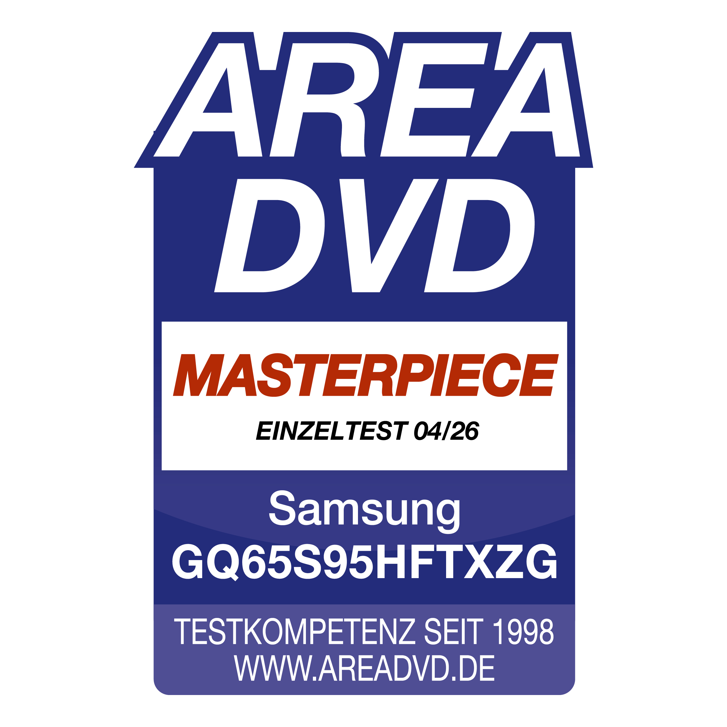 AREADVD Siegel für Samsung GQ65S95HFTXZG mit Meisterstück-Auszeichnung.