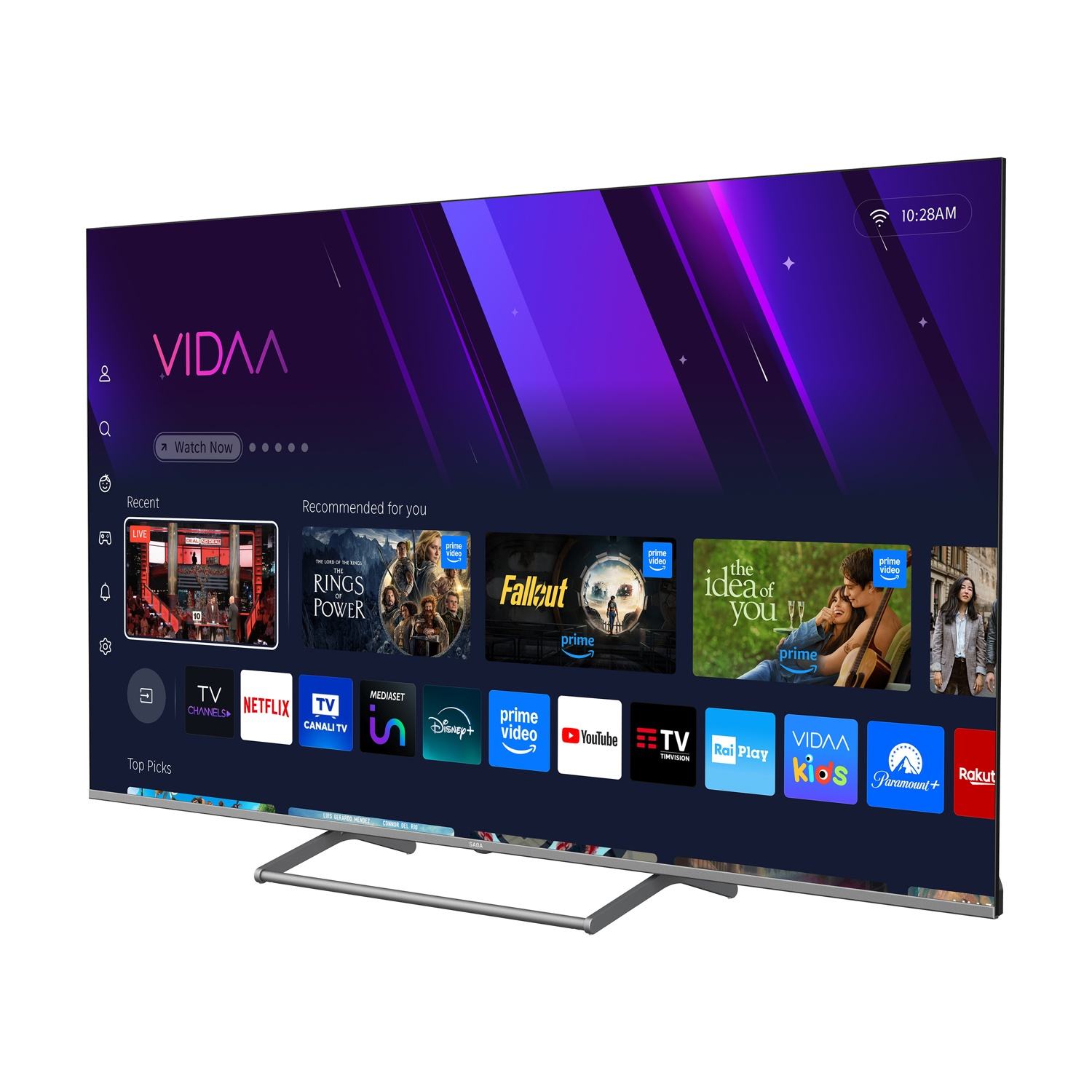 Una TV moderna mostra l'interfaccia VIDAA con icone di app come Netflix e Prime Video.