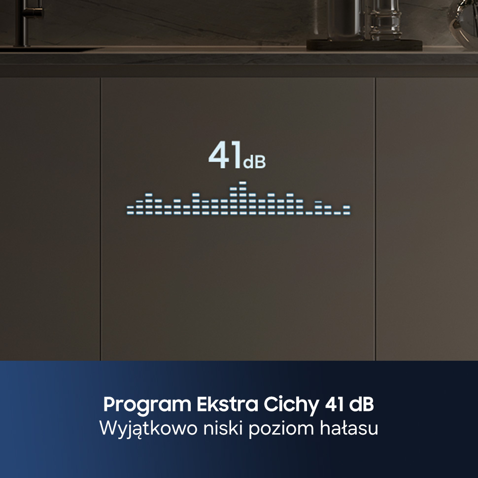 Wyświetlacz pokazujący 41 dB z wykresem słupkowym korektora na ciemnej powierzchni.