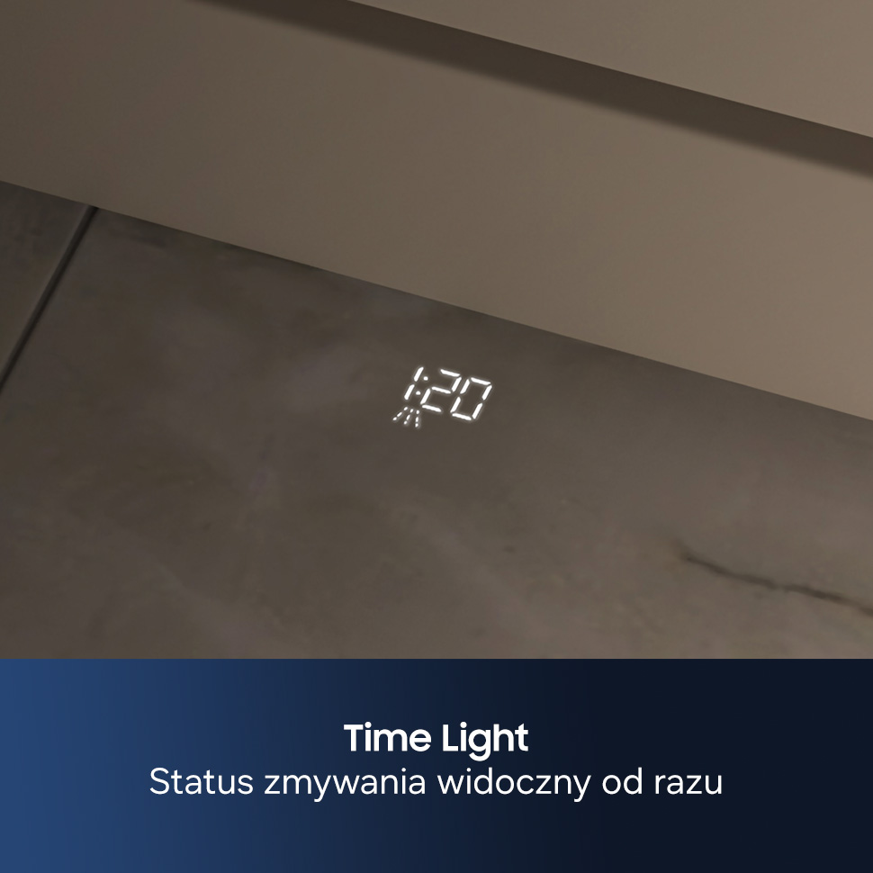 Cyfrowy wyświetlacz pokazuje 1:20 z ikoną sprayu.