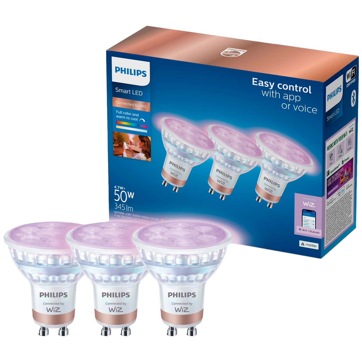 Philips Smart Lighting Spot 3-pack - Slimme Led Verlichting Gekleurd En Wit Licht Gu10 50w Wi-fi Ledlamp Meerkleurig