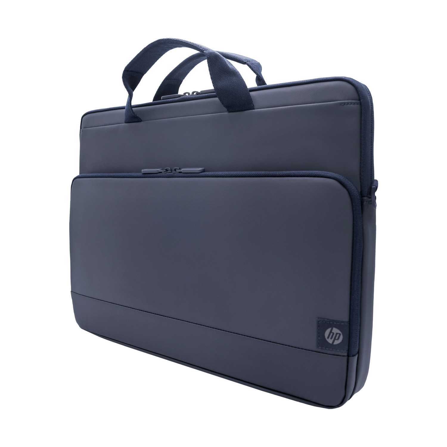 Borsa porta PC HP blu scuro con due manici, su sfondo bianco.