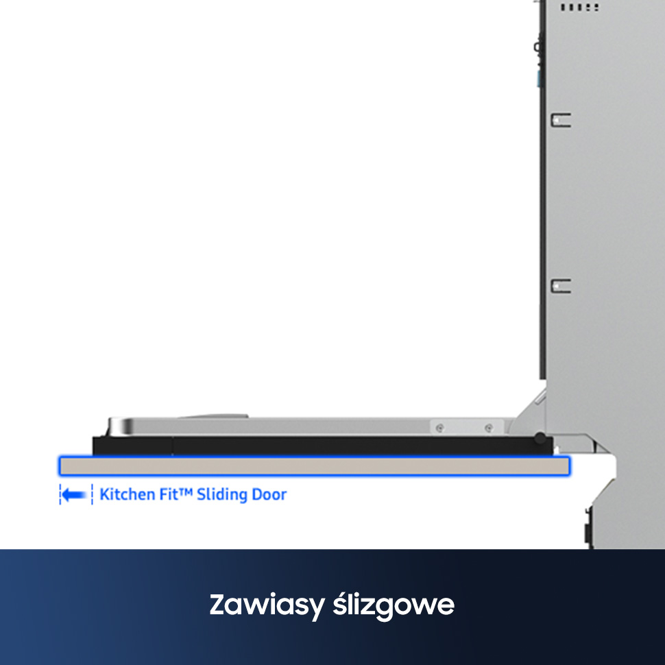 Widok z boku drzwi przesuwnych kuchennych, z etykietą.
