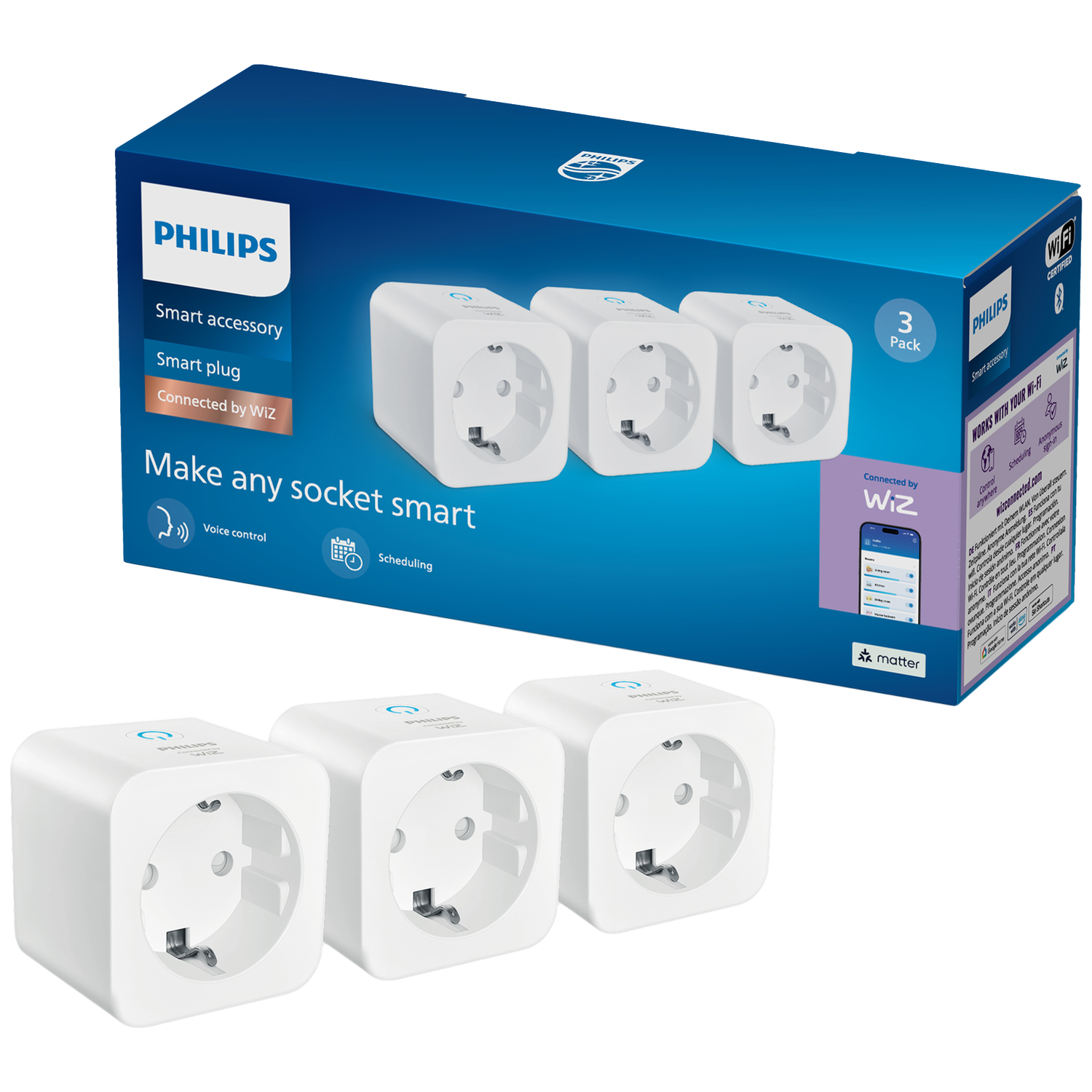 Philips Smart Lighting Slimme Stekker - 3 Pack Maak Andere Apparaten Slim Stekkertype F Wit Werkt Met De WIZ App Wifi