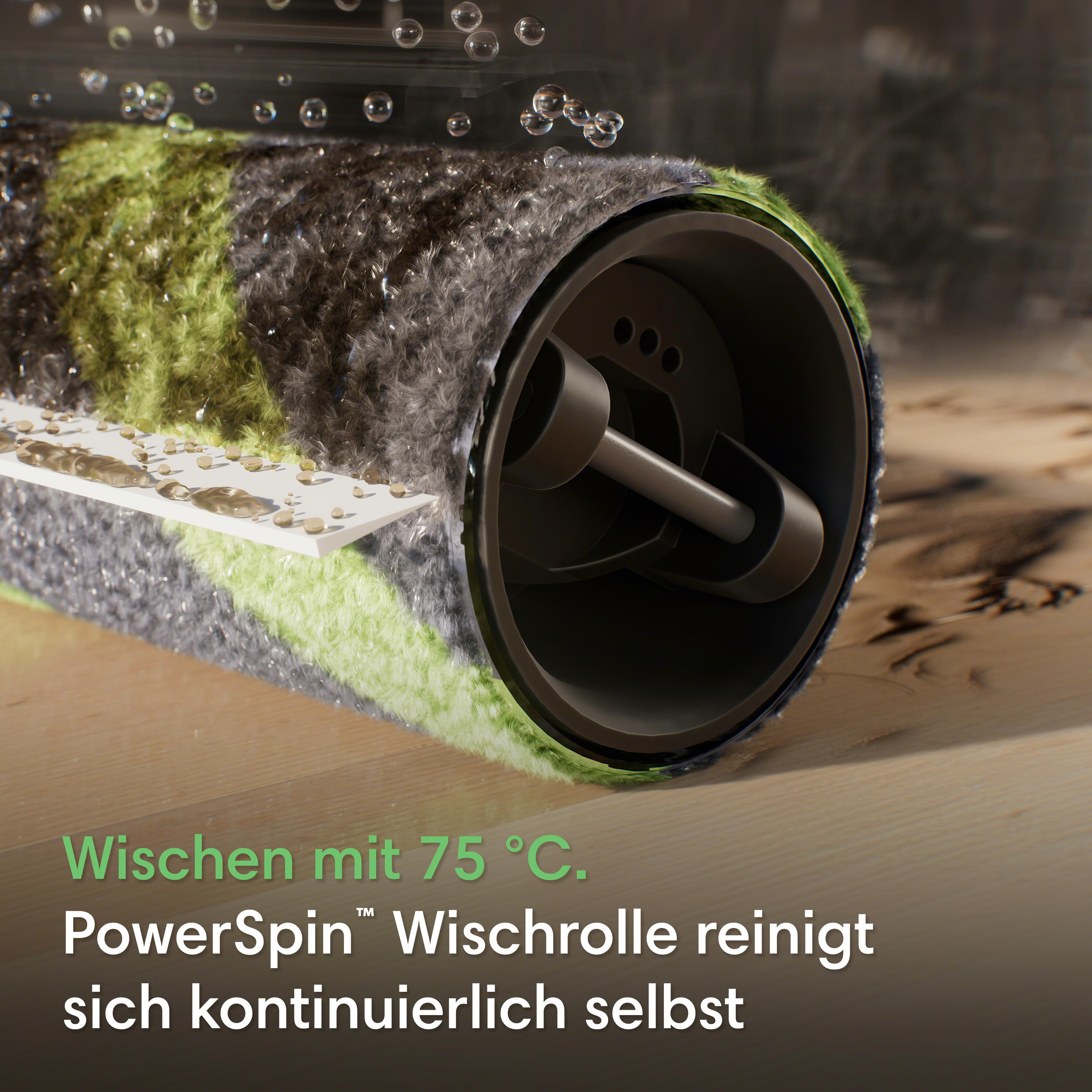 PowerSpin Wischtuchrolle reinigt sich bei 75°C selbst.