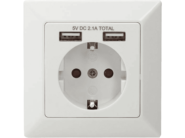 DIGITUS Sicherheits-Steckdose für Unterputzmontage mit 2 USB-Ports, Weiß